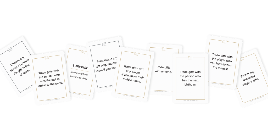 Party game cards for playing a gift exchange Christmas game, That Gift Game- the best Christmas gift for 2023