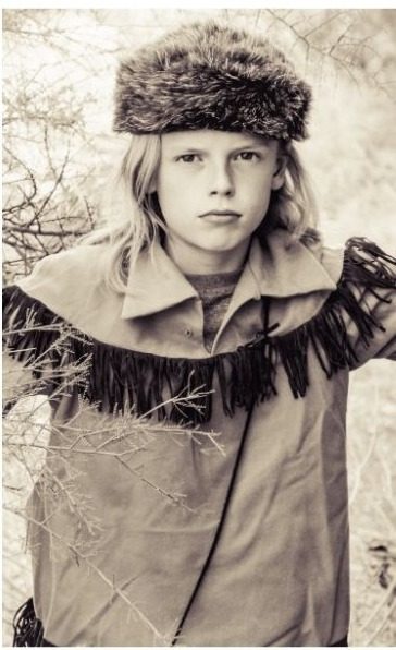Davy Crockett costume close-up with the fur cap