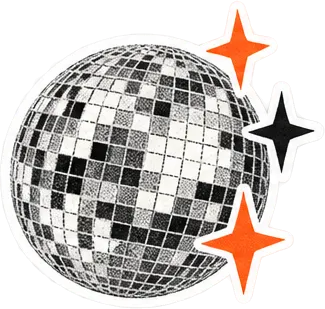 Illustration of a disco ball with sparkles
