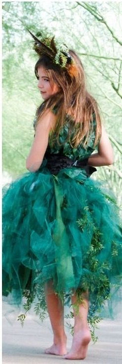 Back of the Mother Nature costume showing the long green tulle skirt