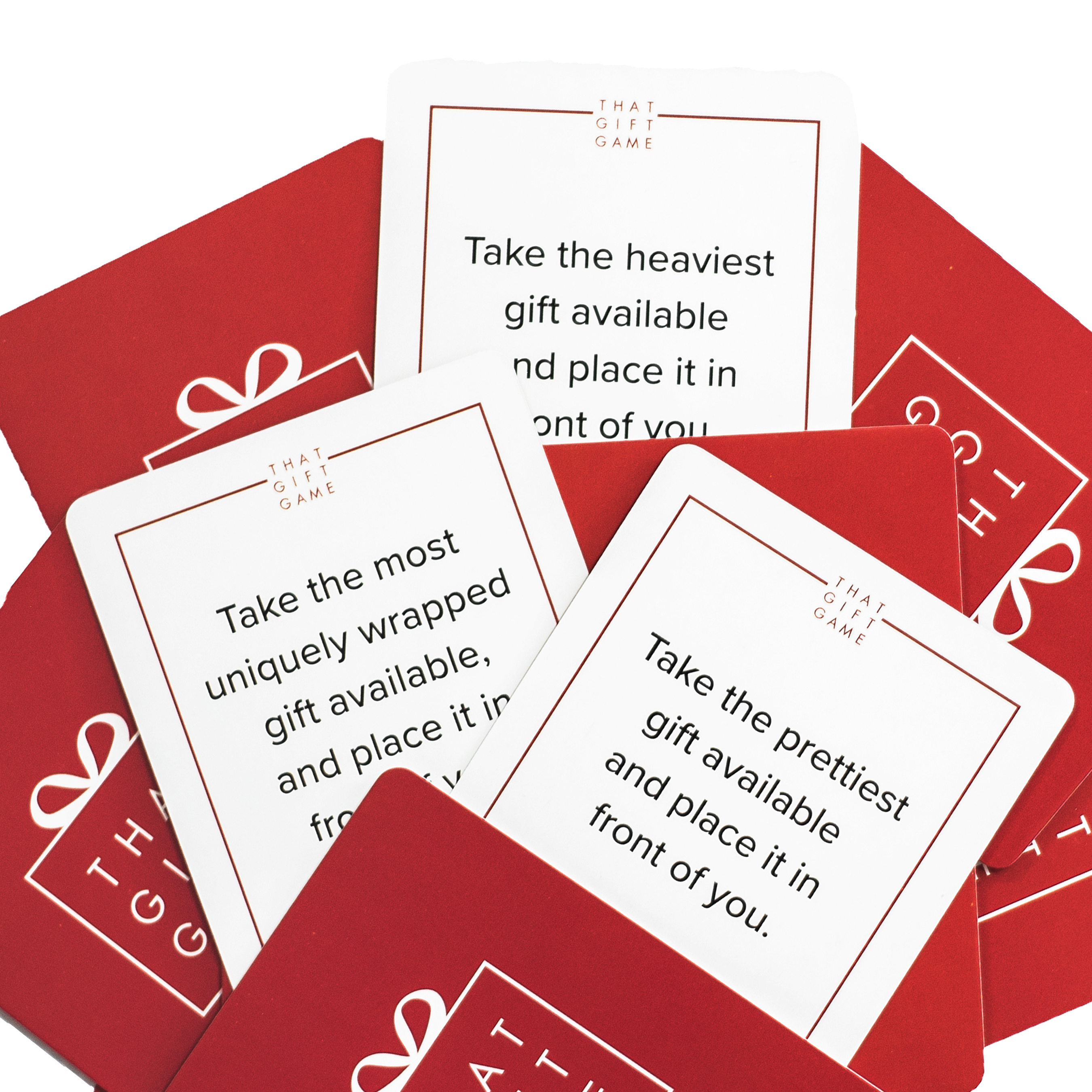 Present exchange game cards to help choose a gift for gift exchange game at a holiday party 